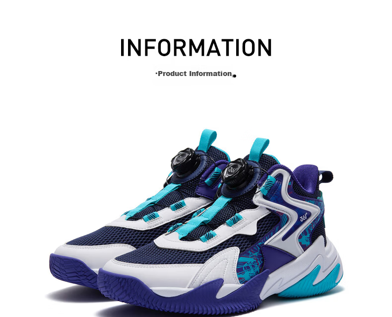 361° Kids Sports Shoes Children's Basketball Shoes Four Seasons Youth Training Durable Knob Buckle Blue Size 42 10