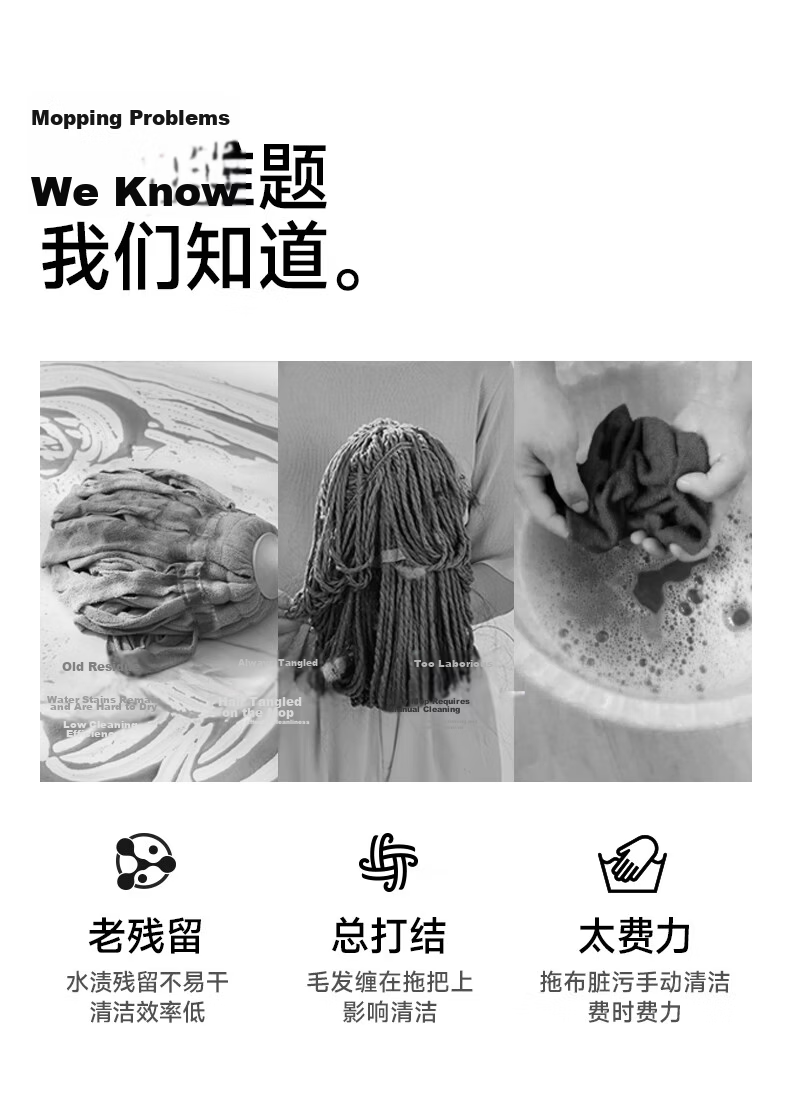 Wuyuehua Wide Mop, 55CM Wide X 138CM Long, 1 Cloth, No Hand Washing Required, Self-Wringing, Card Lock, Self-Tightening Water Mop for Home Use, Extra Large Mop Head 3
