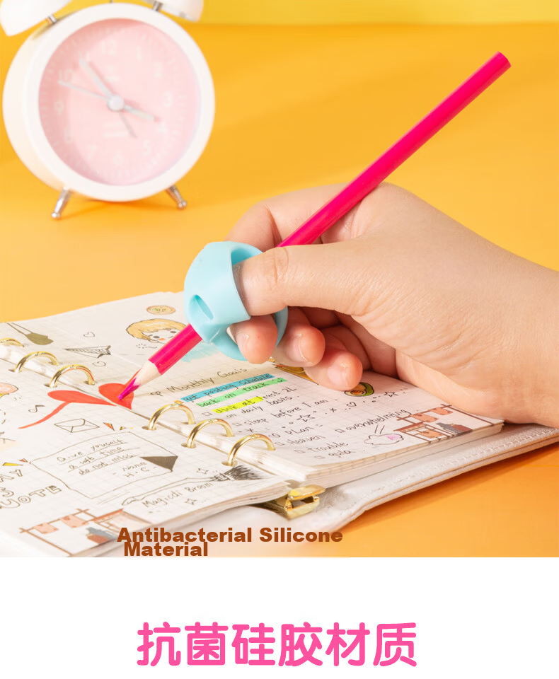 Deli 3 Silicone Grip Pen Holders, Back-To Stationery Antibacterial Pencil Case, Kindergarten And Elementary School Student Grip Corrector, Baby Writing Posture Corrector Pink Birthday 5