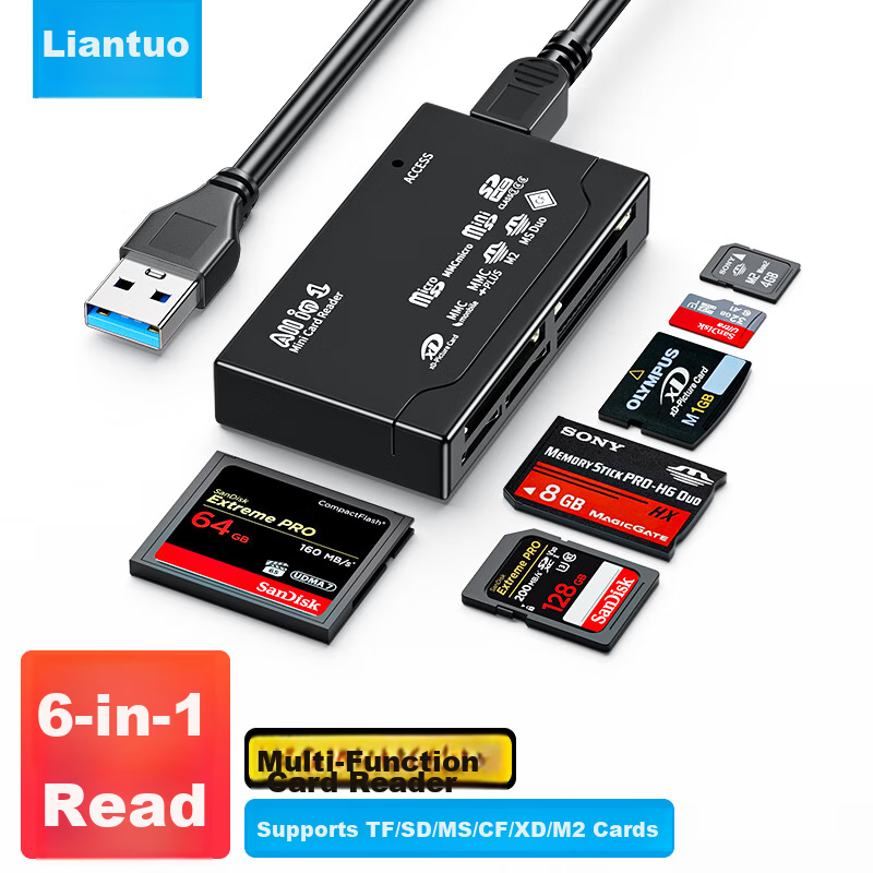 Liantuo Multifunctional 6-in-1 High-Speed Card Reader SD/TF/CF/XD/MS/M2 Compatible with Sony Memory Stick Digital Cameras Camcorders PSX Game Console