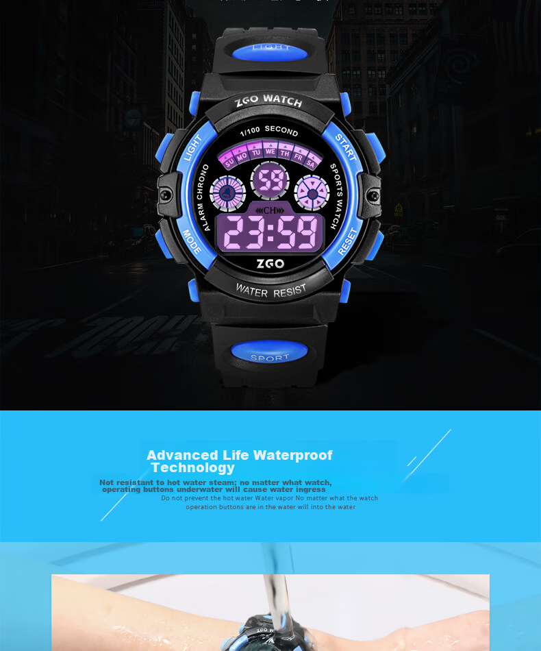 ZGO Electronic Men's Watch Waterproof Luminous Sports Watch for Boys Student Birthday Gift 305 Black Yellow 8