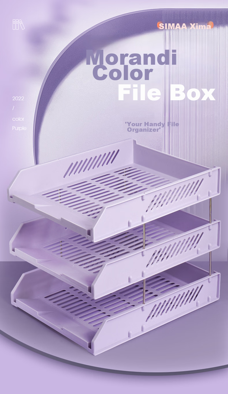 SIMAA Morandi Three-Tier Hollow Storage File Organizer, File Rack with Three Layers/file Tray/file Holder, Office Supplies, Lavender Purple 6357 1