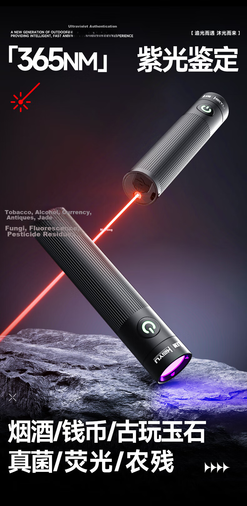 LEM Wood's Lamp UV Light 365nm Ultraviolet Flashlight for Fruit, Vegetable, Cat Ringworm Detection, Currency Verification, and Alcohol Inspection Laser Pen 1