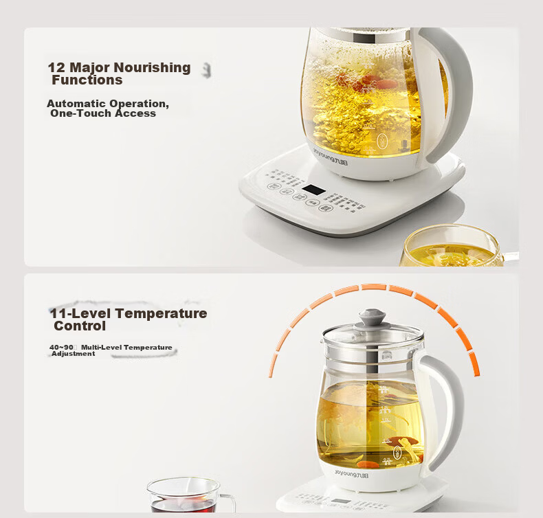 Joyoung 0 Glue Health Pot, Tea Maker, Tea Kettle, 11 Temperature Settings, 24-Hour Reservation, Heat Preservation, 1.7L Glass Flower Tea Pot, WY170 5