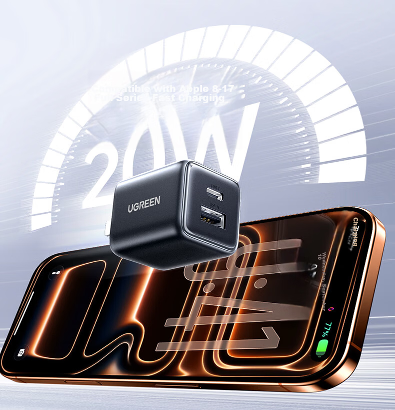 UGREEN 20W Dual-Port GaN Charger Multi-Port Fast Charging Adapter Compatible with Apple iPhone 17/16/15/Pro Max/Air Huawei Xiaomi USB/Type-C Plug 6