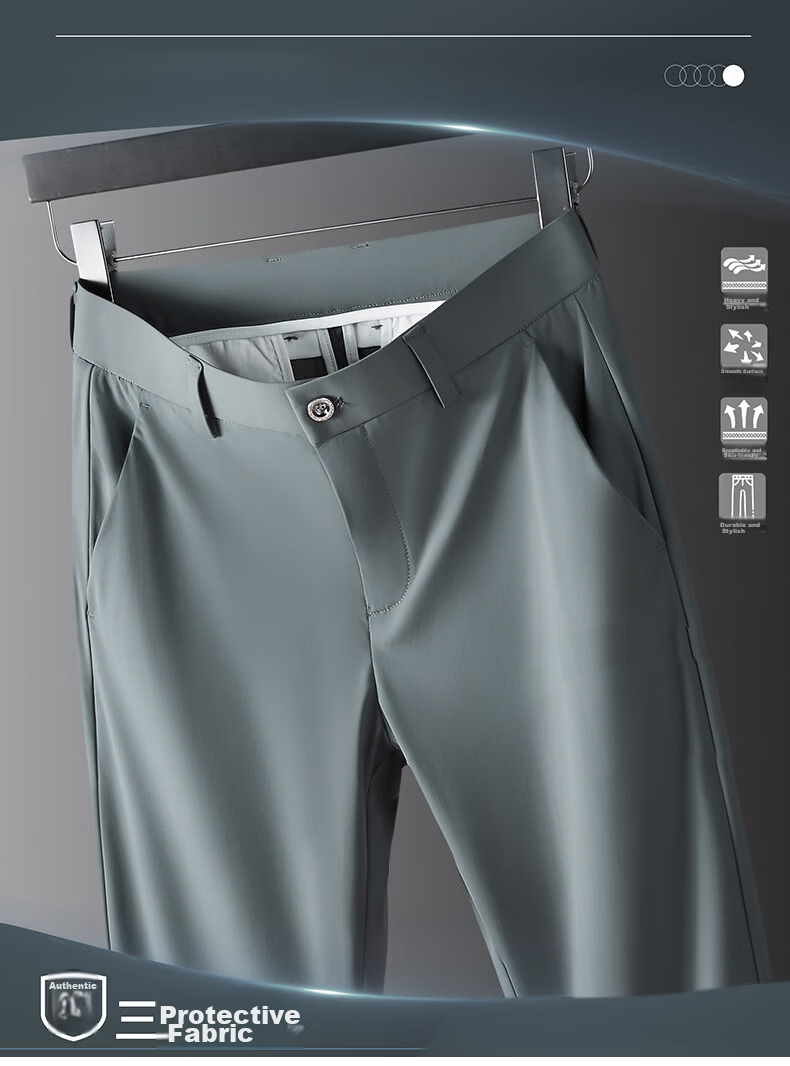 Romon Three-Proof Fabric Ice Silk Men's Casual Pants Summer Thin Straight Loose Trousers Dark Gray Thin 34 1