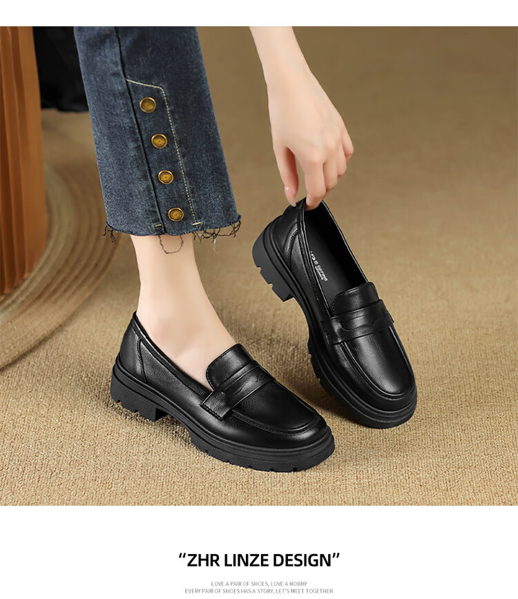 ZHR Women's Loafers with Chunky Heel, Soft Sole, Casual Women's Shoes, Retro Round Toe Shoes FTEP09 Black 38 9