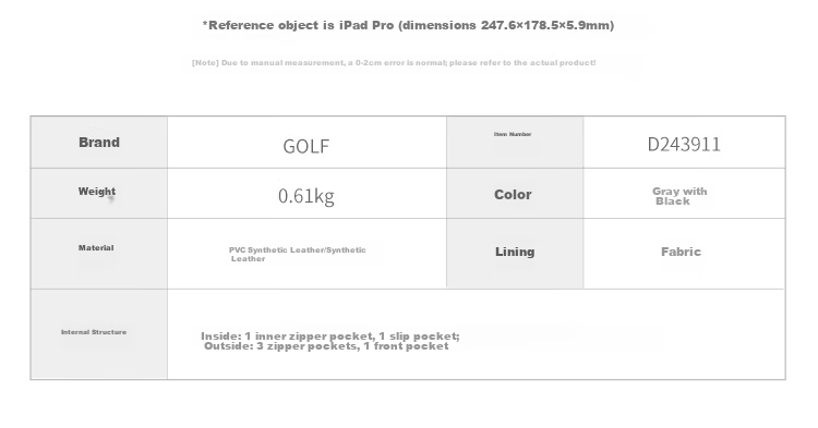 GOLF GOLF Men's Large Capacity Fashion Printed Single Shoulder Bag, Vertical Style, Suitable for iPad and Mobile Phone, Business Casual Small Square Bag, Men's Crossbody Bag, 5I798466J Gray with Black 15