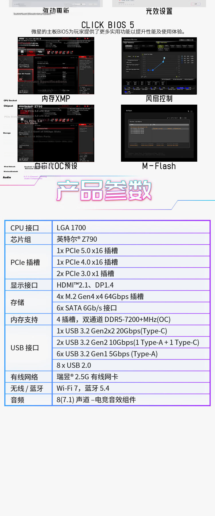 MSI PRO Z790-P WIFI DDR5 Motherboard, Compatible with CPU 14900KF/14700KF/14600KF (Intel Z790/LGA 1700) 5
