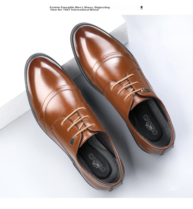 CARTELO Men's Leather Business Formal Shoes, Height-Increasing Men's Shoes for Autumn And Winter, Warm Footwear 2513, Black Height-Increasing Style, Size 39 21