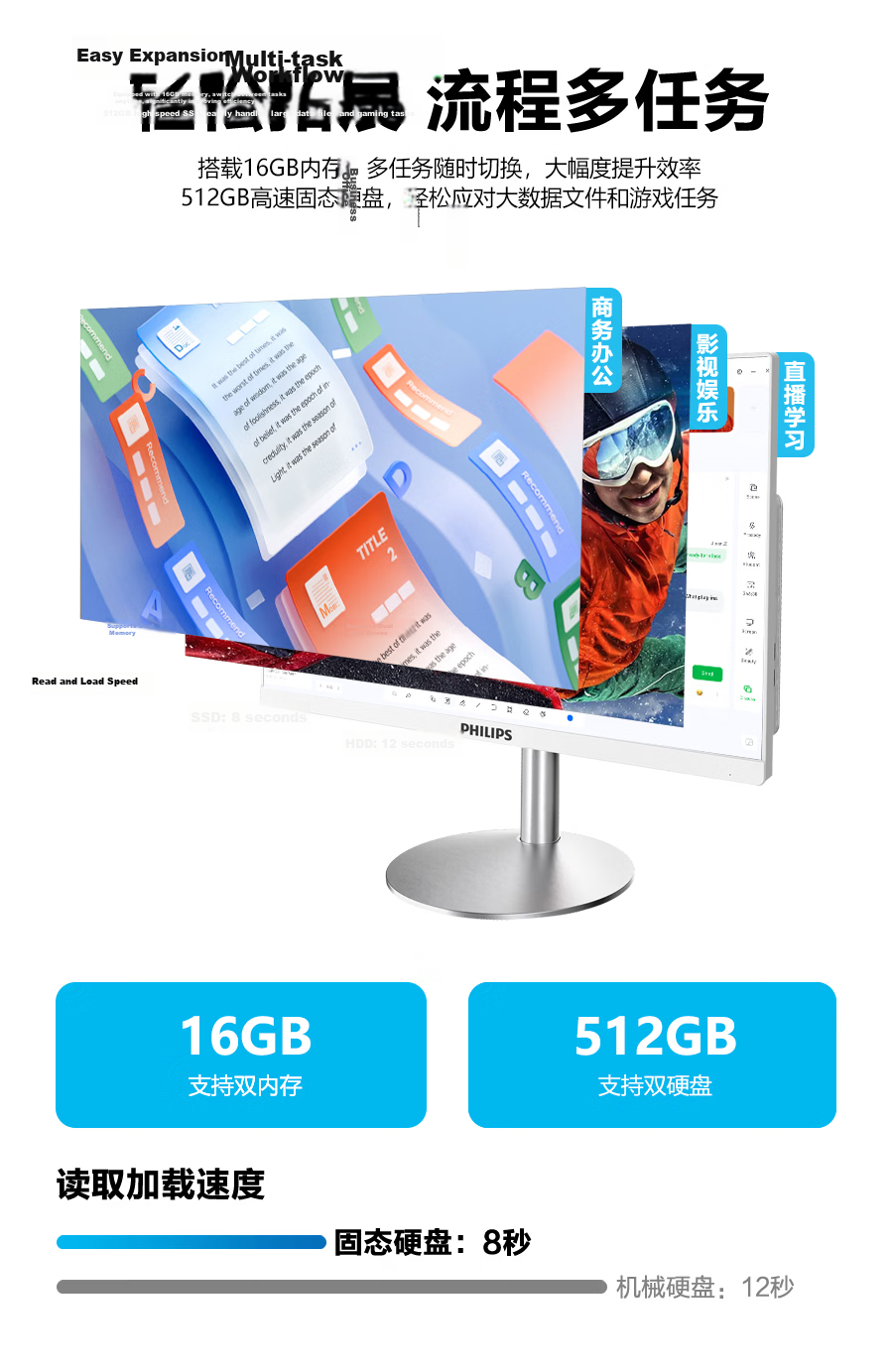 PHILIPS Lingyun Series 27-inch All-in-One Desktop Computer (Intel Core i5, 16GB RAM, 512GB SSD, Adjustable Height, Rotatable, Wall-Mountable, 3-Year Warranty) 3