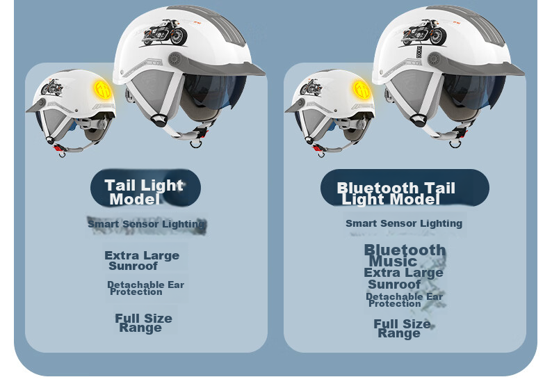 Yundianwei Electric Vehicle Helmet 3C Certified Unisex Four-Season Electric Scooter Safety Helmet Summer Breathable Large Sunroof Motorcycle Half Helmet [Dual Lens Bluetooth Tail Light Version] Glow W 22