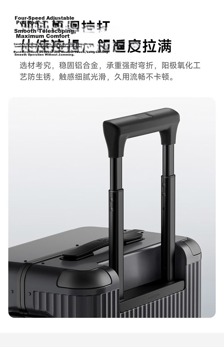 Mijia Xiaomi Luggage, 26-Inch Aluminum Frame Suitcase, Large Capacity Travel Case, Unisex Spinner Wheels, Password Lock, Silver Color 10