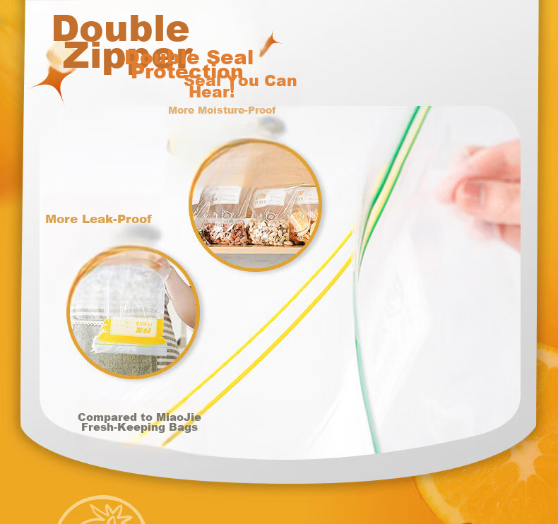 Miaojie Sealed Bag Set, Large Medium Small Sizes 15+25+20 pcs Total 60 pcs, Thickened Food-Grade Fresh-Keeping Zipper Bags 4