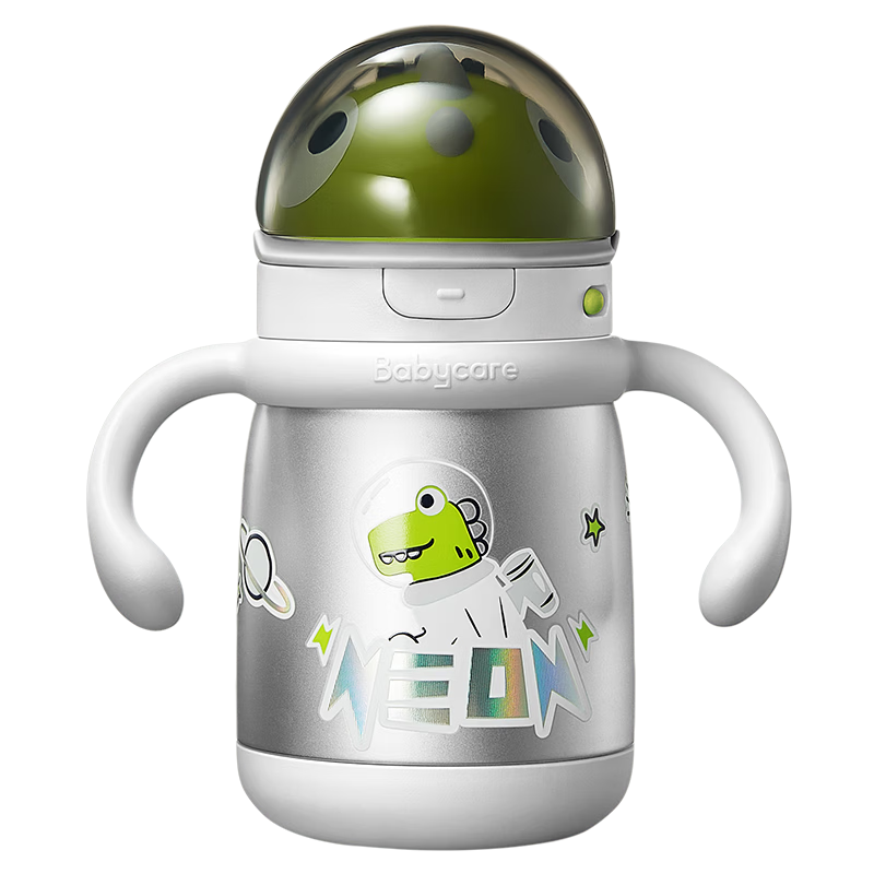 Babycare Titanium Vacuum Cup Children's Insulated Cup Baby Training Cup Dinosaur Straw Water Bottle Stainless Steel Insulated Cup 300ml