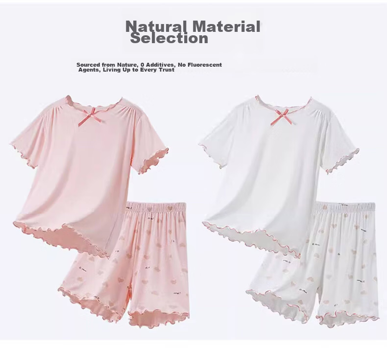 LangSha Summer Modal Girls' Pajamas, Girls' Air Conditioning Wear, Baby Home Wear, Lotus Leaf Set 3