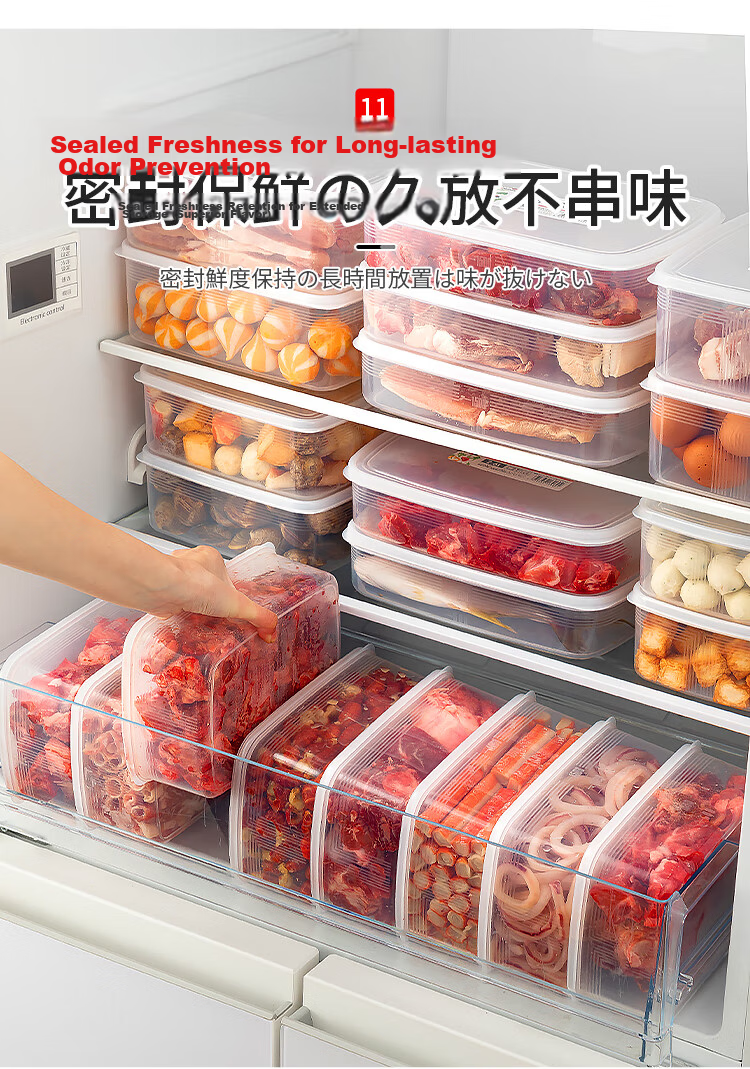 KATEI STORY Japanese Imported Refrigerator Freezer Meat Storage Container, Food-Grade Onion Ginger Garlic Storage Box, Frozen Sealed Container 12