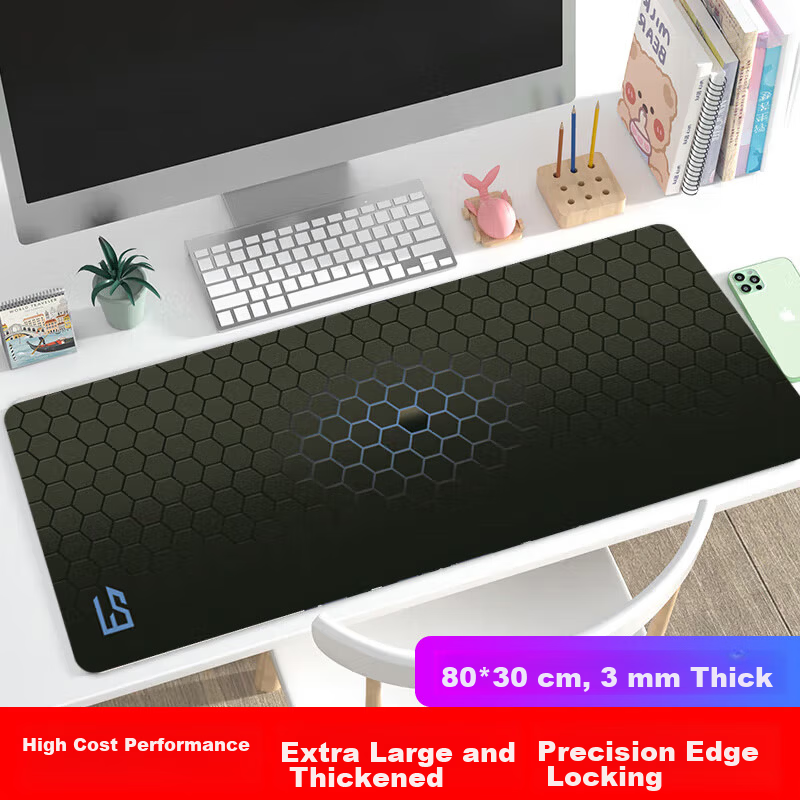 LINGSHE Mouse Pad 800x300x3mm Extra Large Thickened Office Gaming Mouse Pad Student Computer Desk Mat Precision Edge Lock P69 Barrier Black Gift Box Set