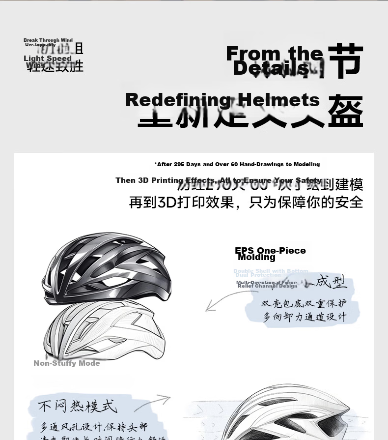 Li-Ning Bicycle Riding Helmet, Anti-Collision Safety Cap, Road Bike Mountain Bike Helmet, Cycling Equipment for Men And Women, Large Head Circumference 6