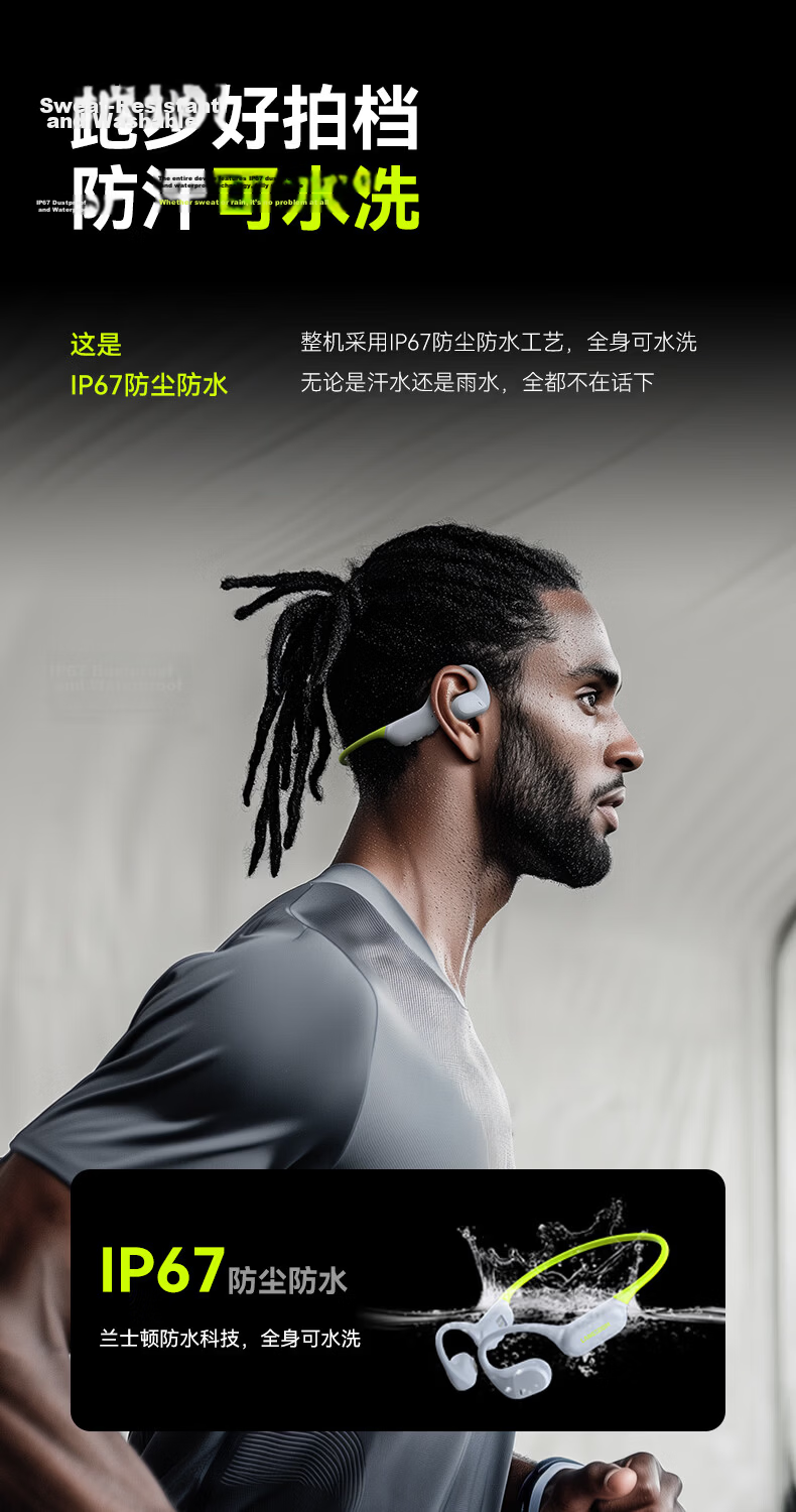 Lanshidun AirWave Pro Open-Style Bluetooth Headphones, Wireless Bone Conduction Concept, Sports Earphones for Running And Cycling, Not In-Ear, Suitable for Apple And Huawei, Lightning Gree 8