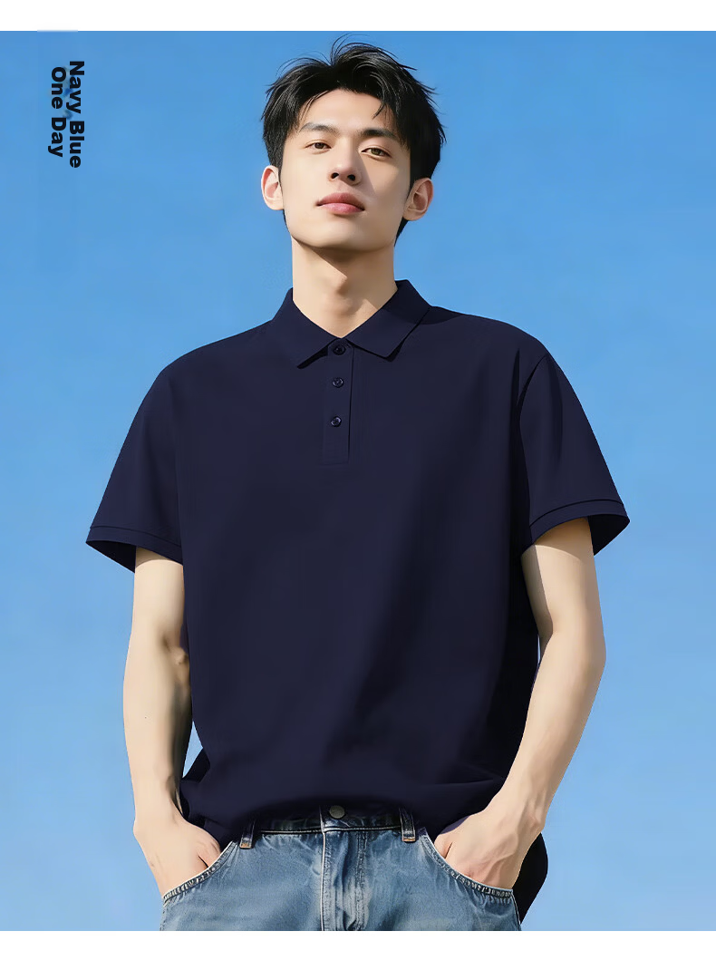 Jeanswest Men's Short Sleeve Polo Shirt 2026 Summer New Imitation Cotton Solid Color Loose Casual T-Shirt Base Shirt Black XL 11