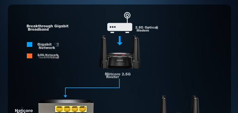 Netcore GS6, 6-Port Managed 2.5G Switch, 4 2.5G Electrical Ports + 2 10G SFP Optical Ports, Gigabit Network Splitter, Supports VLAN Link Aggregation/NAS Optical Modem 10