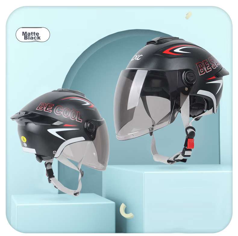 Che Xiaocheng Motorcycle Helmet Electric Vehicle 3C Certified Summer Breathable Safety Helmet Half Helmet Sunshade Sunscreen Visor Safety Cap Black Adjustable Head Circumference Universal for All Seas 10