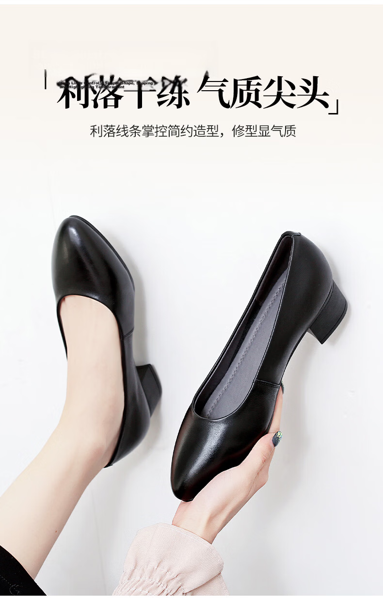 Qiangren Women's 4CM Mid-Heel Work Pointed Toe Commuting Leather Interview High Heels JDLA170002 Beige 38 5