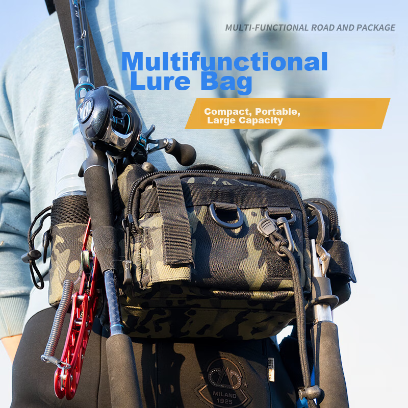 Grsaed Multifunctional Lure Waist Bag Crossbody Fishing Rod Bag Fishing Gear Rod Accessories Storage Bag Military Green