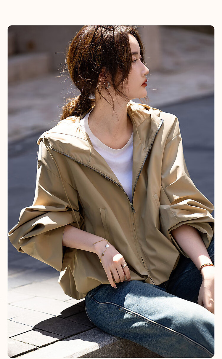 Dme [Dare to Act] Spring And Autumn High-Tech Triple-Protection Hooded Elegant Pleated Petite Short Women's Jacket 2