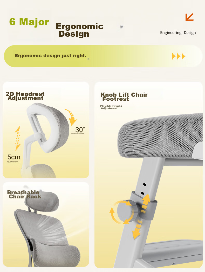 Deli KF268S Ergonomic Computer Chair for Middle School Students Adjustable Height Folding Armrests with Footrest 3