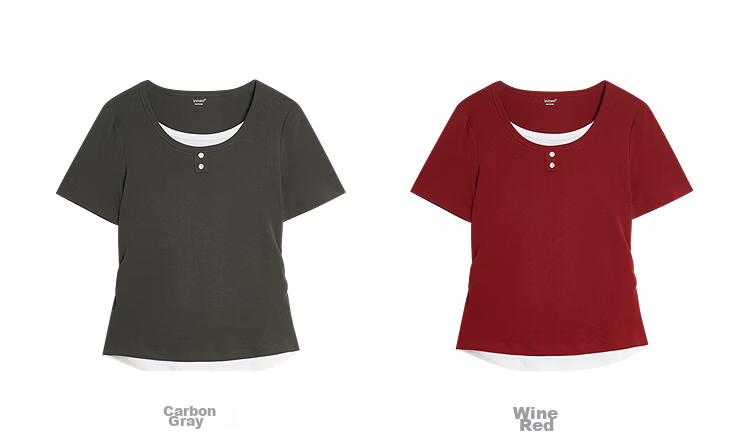 INMAN Colorblock Faux Two-Piece Pleated Waist T-Shirt Summer 2026 Women's New Design Short Sleeve Top in Vermilion Red L 23