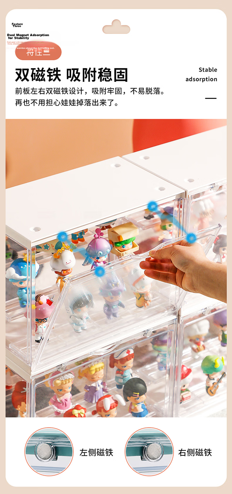 JEKO&JEKO Blind Box Display Case, Figurine Showcase, Pop Mart Labubu Display Stand, Transparent Storage Box, Clear White 10