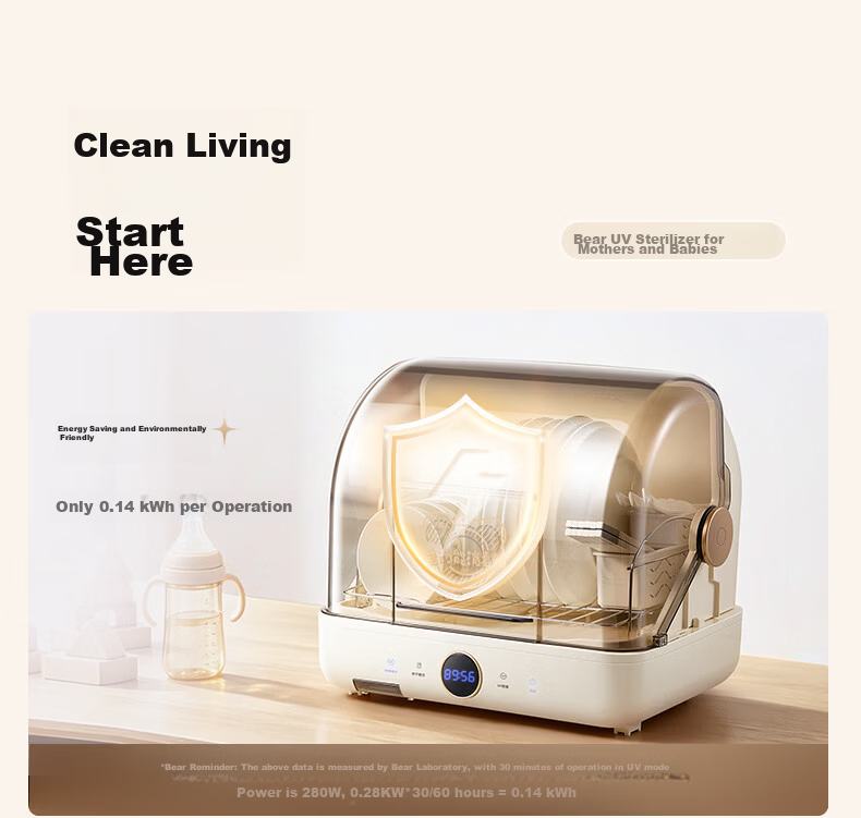 Bear Multi-Functional Disinfection Cabinet, Home Small Desktop Tabletop, Kitchen Utensil Holder Vertical Disinfection Baby Bottle Sterilizer, UV Sanitation Cabinet ZTD30-A21E5 15