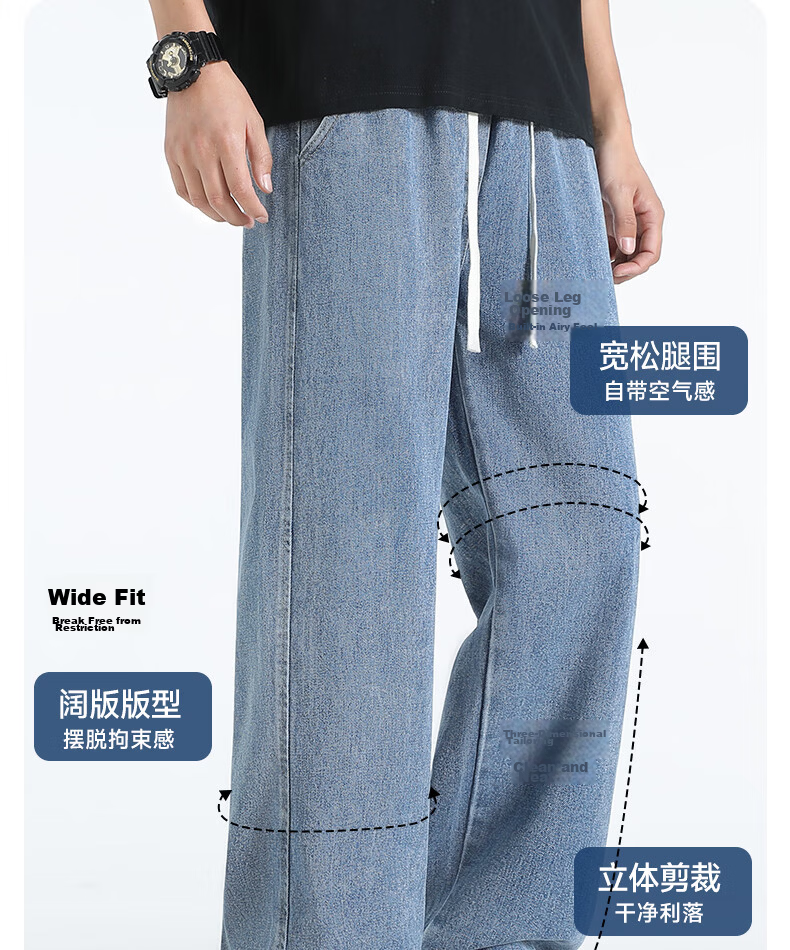 JEEP SPIRIT Men's Straight Loose Fit Jeans 2026 Spring Autumn New Casual Blue Trousers for Men 7