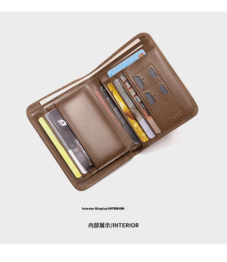 POLO Men's Top Layer Leather Wallet Multi-card Holder Card Holder Multi-function ID Card Holder Gift Box Birthday Gift for Boyfriend 18