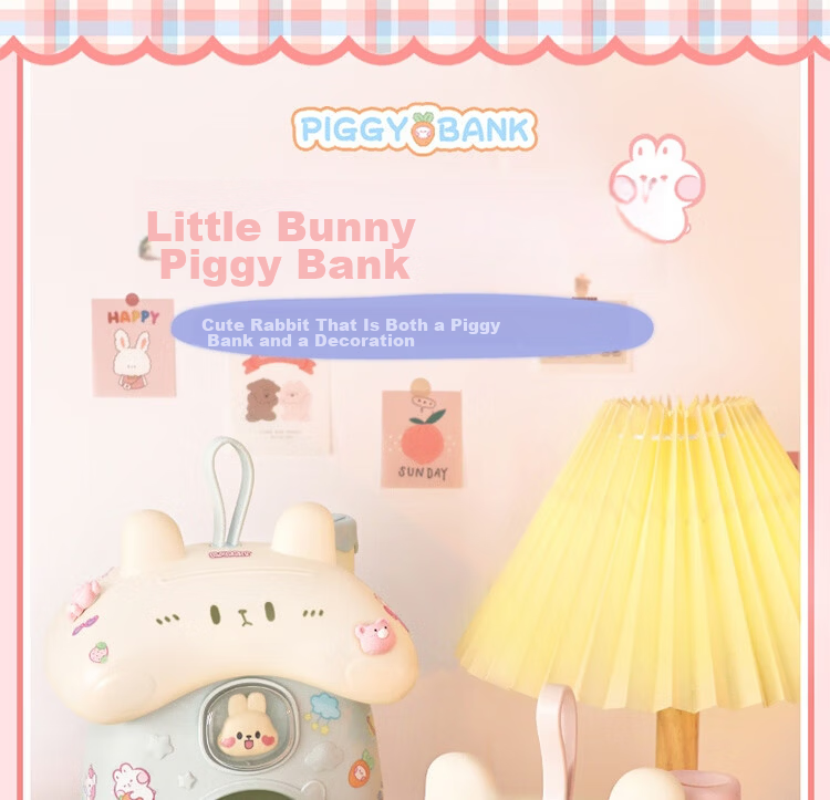 MKBIBI Children's Piggy Bank Girl Birthday Gift Large Capacity Bunny Coin Bank Ages 7-14 1
