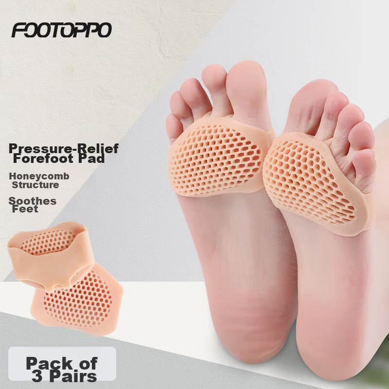 FOOTOPPO Silicone Forefoot Cushion Anti-Friction Pain Relief Half Insole for Women High Heels Non-Slip Foot Pain Relief Pressure-Reducing Insoles
