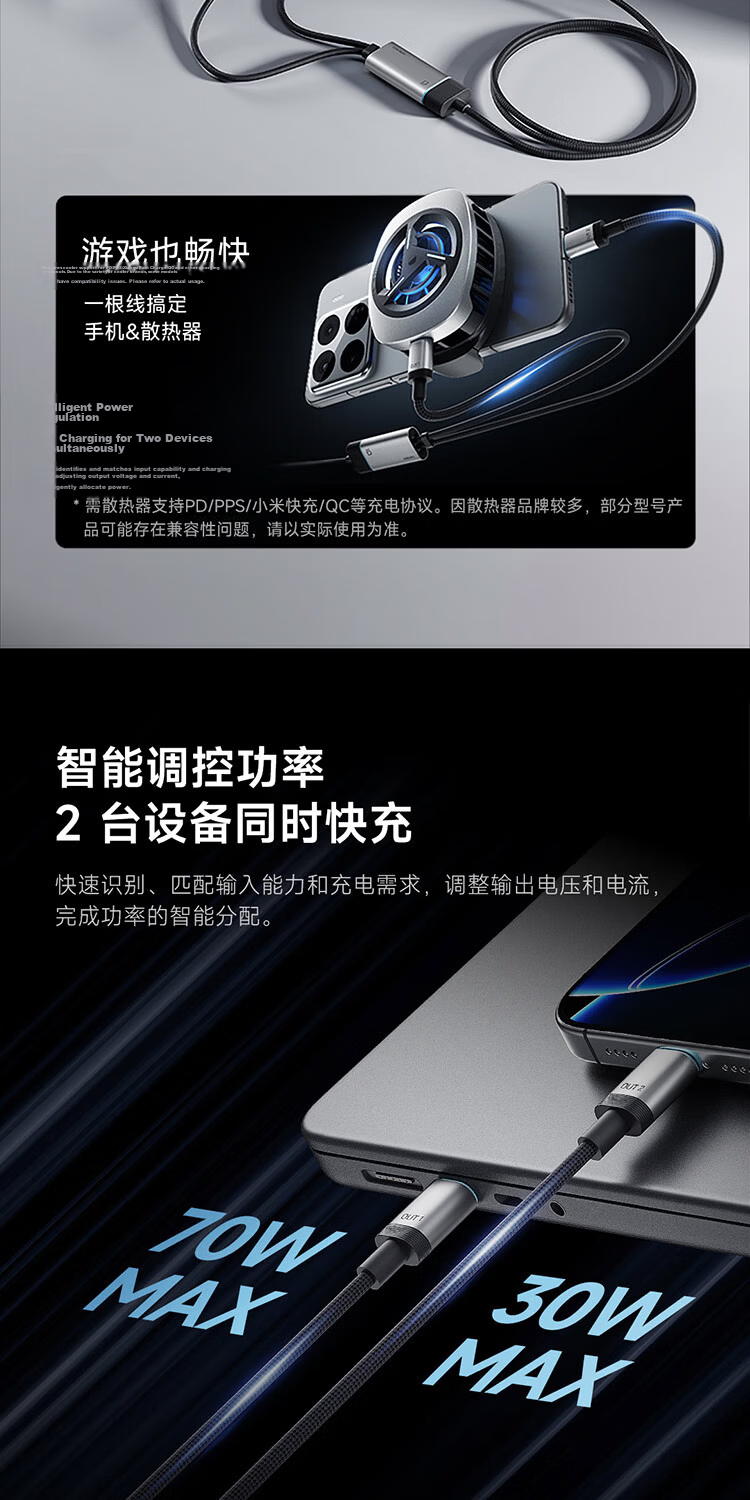 CUKTECH Super Power Type-C Cable, Fast Charging 100W Two-Port Charger, Suitable for Xiaomi, Apple 18/17, Samsung, Huawei Phones And Laptops 8