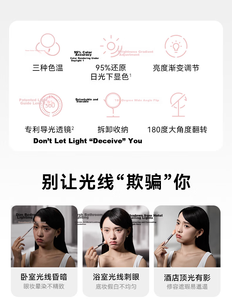 AMIRO LED Smart Makeup Mirror with Light, Student Dorm Desk Vanity Mirror, High-Definition Fill Light Mirror, Birthday Gift for Women, Mid-Autumn Festival Mini3 Cherry Blossom Pink 2