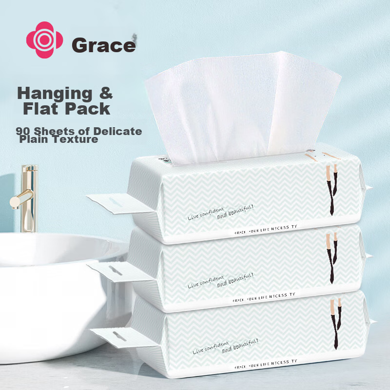 Grace Disposable Facial Wipes 20x20cm 90 Sheets x 3 Packs Large Plain Weave Soft Cotton Face Towels for Home and Travel