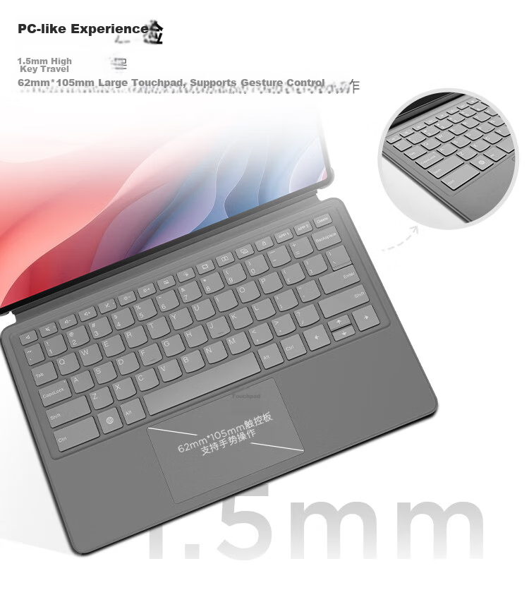 Lenovo Xiaoxin Tablet Pro GT Magnetic Keyboard and Stand Magnetic Pairing Smart Wake and Sleep Detachable Design Multi-Combination Shortcut Keys Breeze Gray 3
