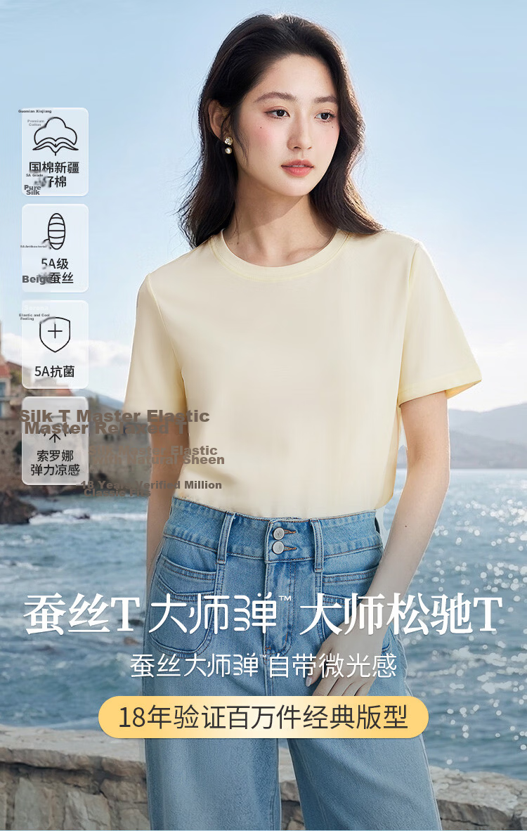 INMAN [Silk Lyocell] Van Gogh Embroidered Shoulder T-Shirt 26 Summer Women's New Air Blue XL 2