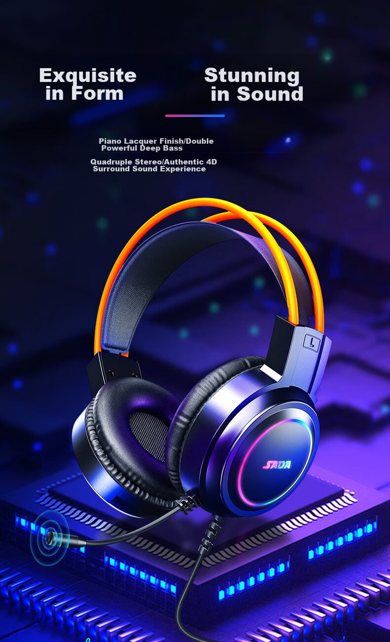 Saida Gaming Headset with Microphone, Over-Ear Design for E-Sports, Internet Cafes, Gaming, Sound Positioning, Music, Online Classes, Live Streaming, 3.5MM Wired Computer Headphones H-08 1