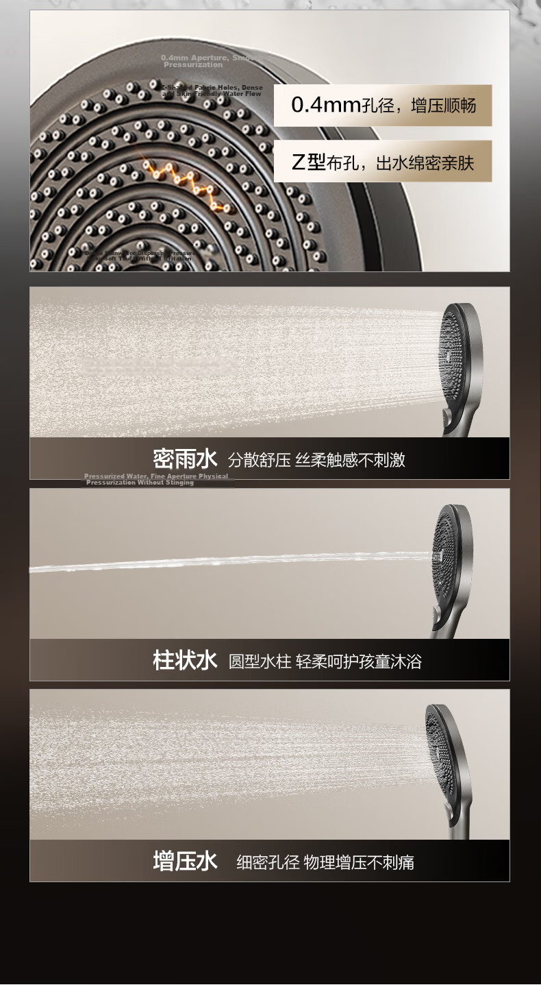 HEGII Shower Head D40, Piano Key Storage, Descaling Self-Cleaning Bathroom Shower Set, HMF938-333 16