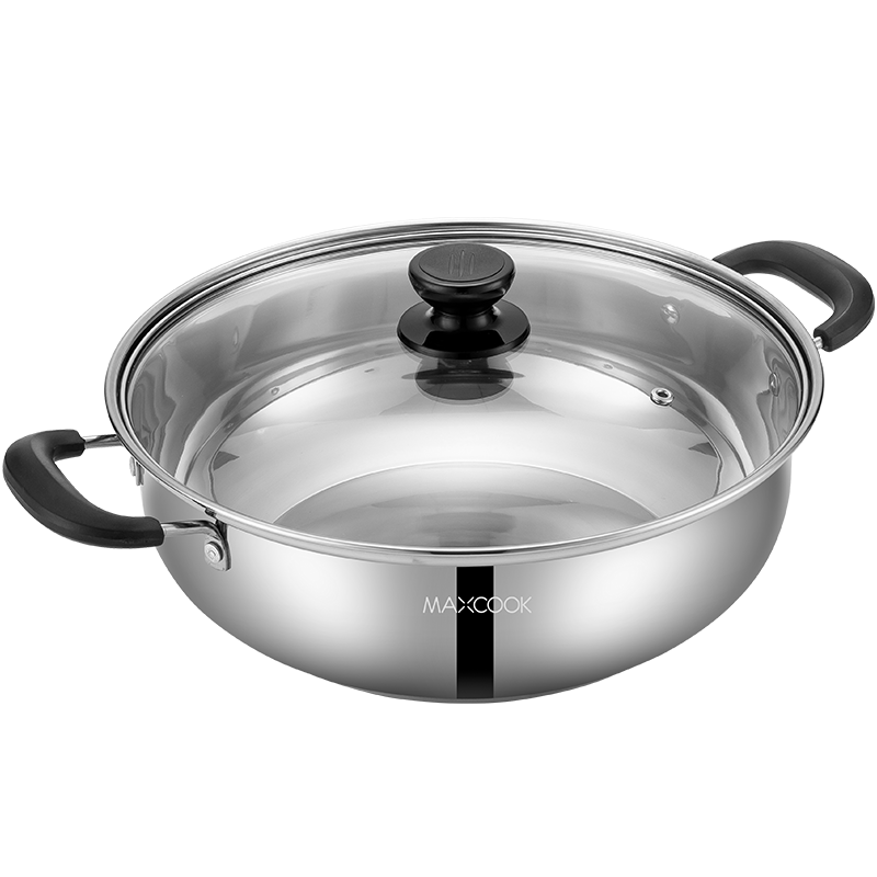 MAXCOOK 26cm 304 Stainless Steel Hot Pot Soup Pot Induction Cooker Compatible Double Bottom with Lid Includes Pair of Hot Pot Spoons MH-26
