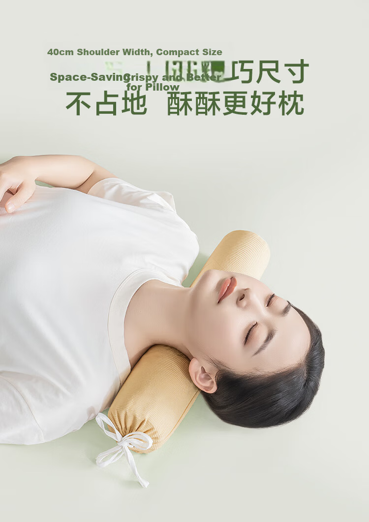 JD Original Cervical Pillow for Wealthy Neck, Deep Buckwheat Hull Filling, Soothing Cervical Traction Cylindrical Pillow, Olive Gree 10