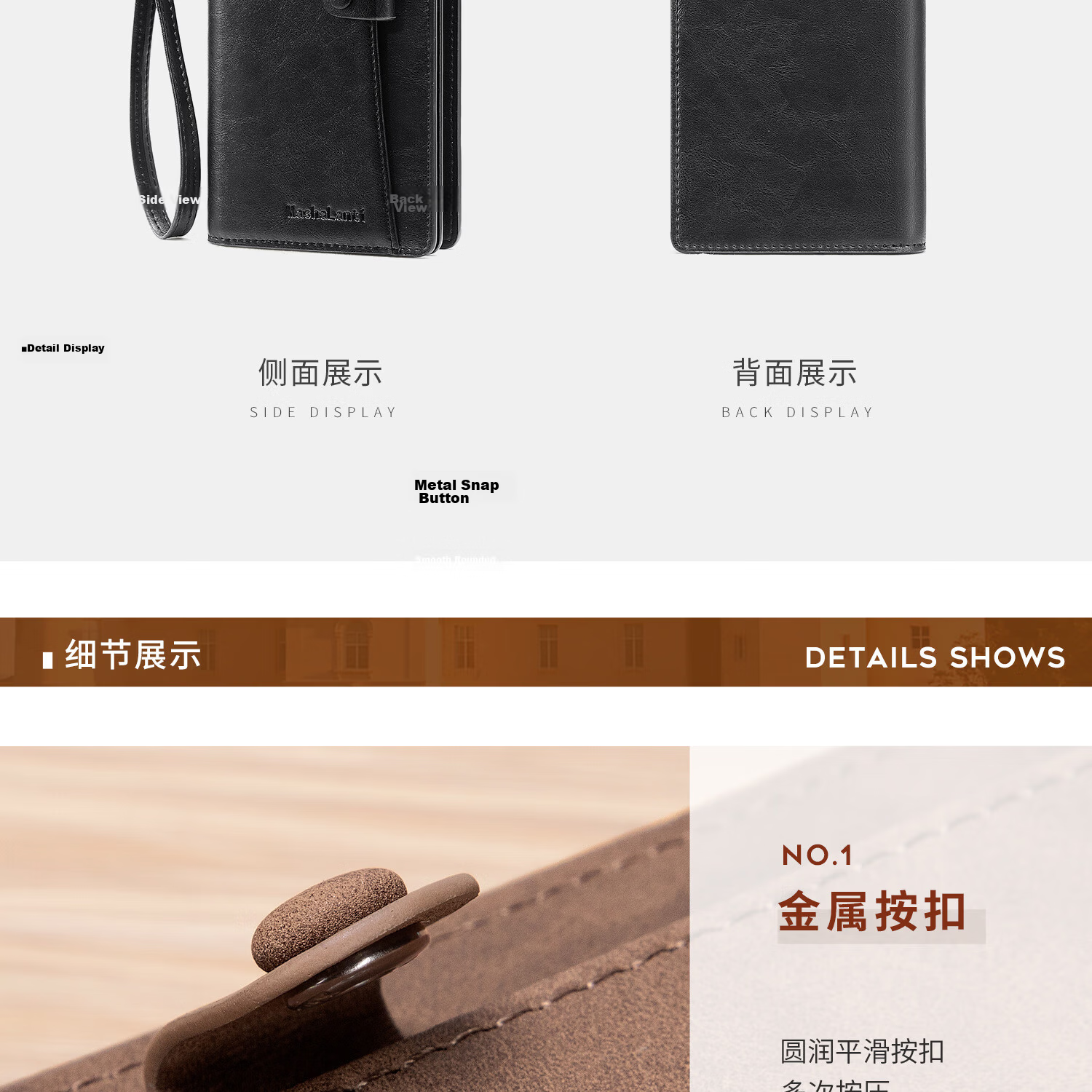 MashaLanti Men's Wallet, Large Capacity, Leather Billfold, Long Zipper Coin Purse, Multifunctional Clutch Card Holder, Business Document Wallet All-I 29