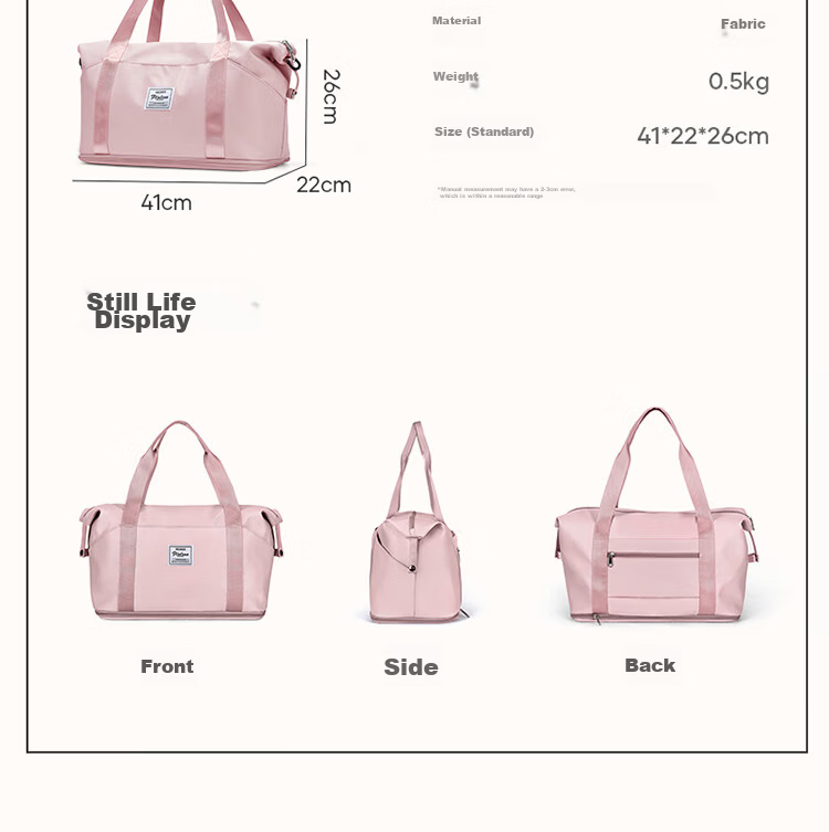 Landcase Women's Large Capacity Lightweight Travel Tote Bag Expandable Storage Gym Bag 2104 Pink 17