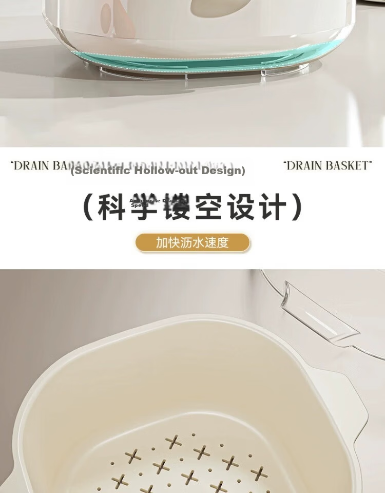 PINYU Double-Layer Dopamine Draining Basket, Cute Fruit Basket for Home Use, Washing And Filtering Water Two-In Thickened Fruit Plate And Vegetable Washing Basket 9